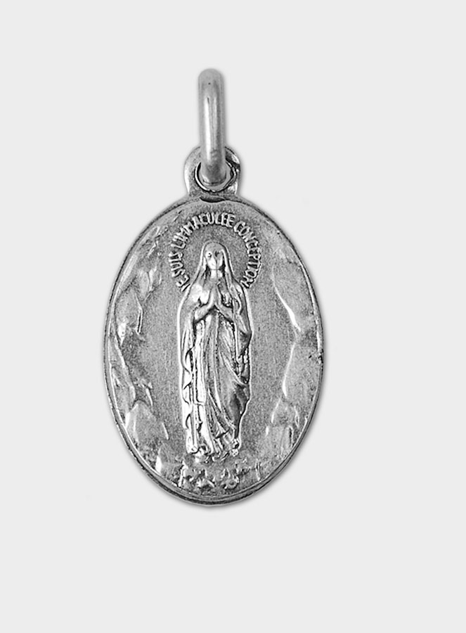 Médaille Notre Dame de Lourdes en Argent Vieilli - 19mm (pic 3)