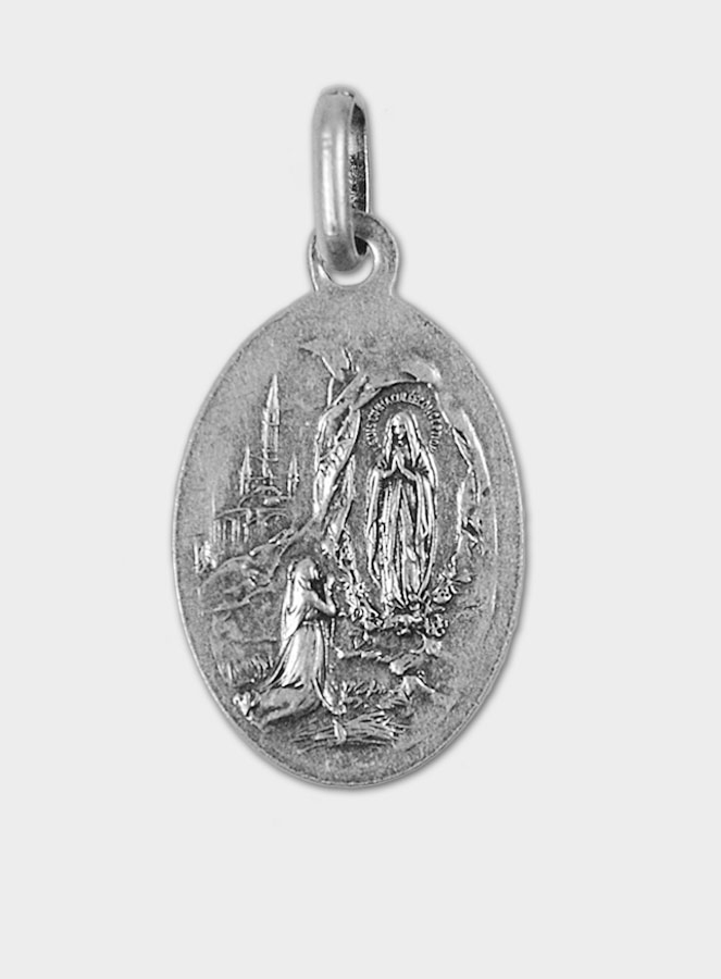 Médaille Notre Dame de Lourdes en Argent Vieilli - 19mm (pic 4)