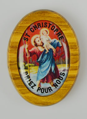 Plaque Auto Saint Christophe en Bois d'Olivier 4cm (pic 1)