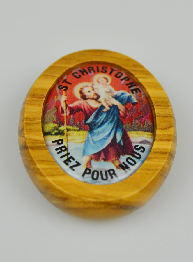 Plaque Auto Saint Christophe en Bois d'Olivier 4cm (pic 3)