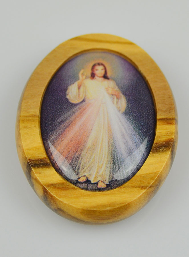 Plaque Auto Christ Miséricordieux en Bois d'Olivier 4cm (pic 3)