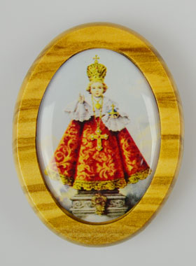 Plaque Auto Enfant Jésus de Prague en Bois d'Olivier 4cm (pic 1)