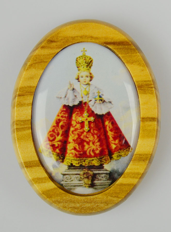 Plaque Auto Enfant Jésus de Prague en Bois d'Olivier 4cm (pic 2)