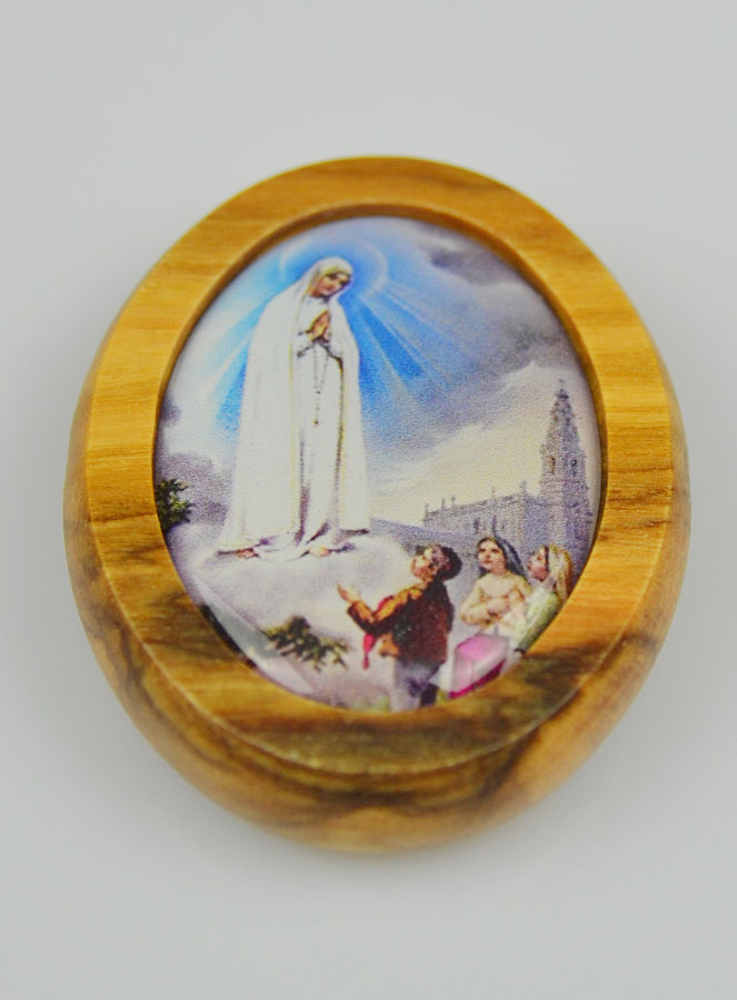 Plaque Auto Notre Dame de Fatima - Bois d'Olivier 4cm (pic 3)
