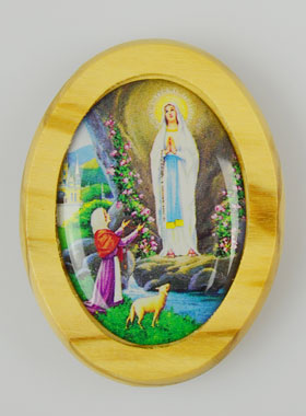 Plaque Auto Notre Dame de Lourdes en Bois d'Olivier 4cm (pic 1)