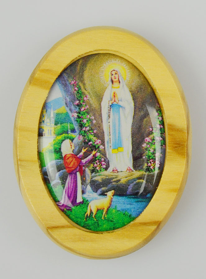 Plaque Auto Notre Dame de Lourdes en Bois d'Olivier 4cm (pic 2)