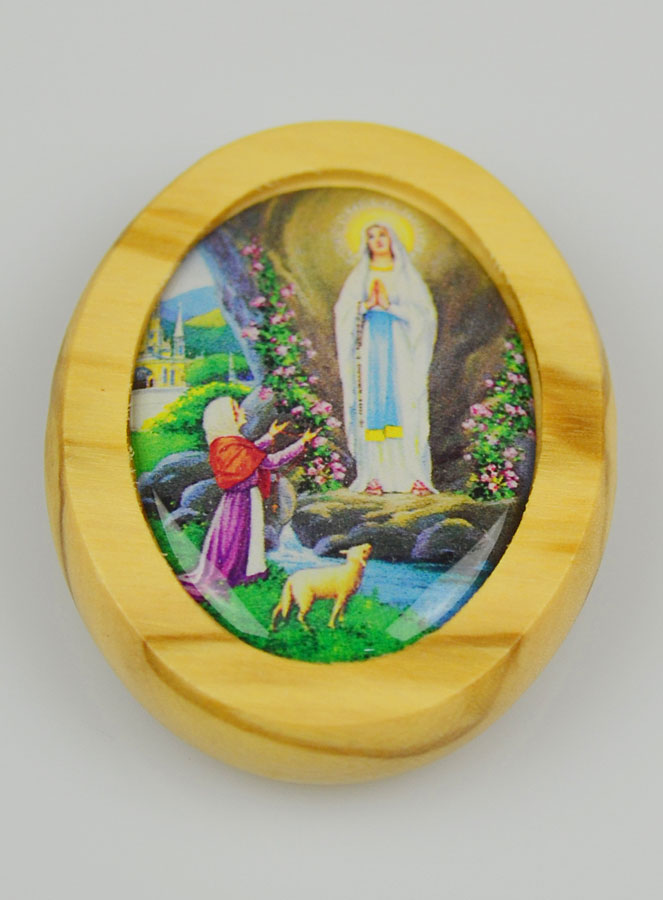 Plaque Auto Notre Dame de Lourdes en Bois d'Olivier 4cm (pic 3)