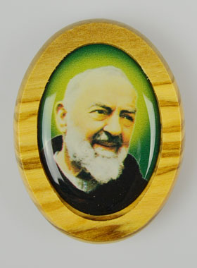 Plaque Auto Saint Padre Pio en Bois d'Olivier 4cm (pic 1)