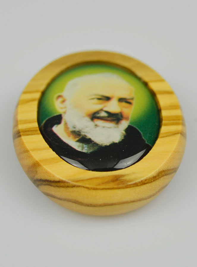 Plaque Auto Saint Padre Pio en Bois d'Olivier 4cm (pic 3)