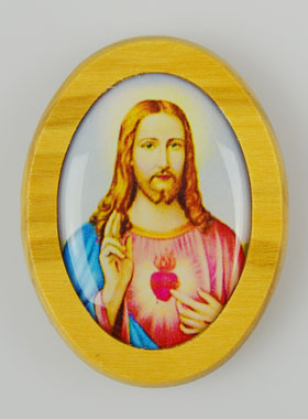 Plaque Auto Sacré Coeur de Jésus en Bois d'Olivier 4cm (pic 1)