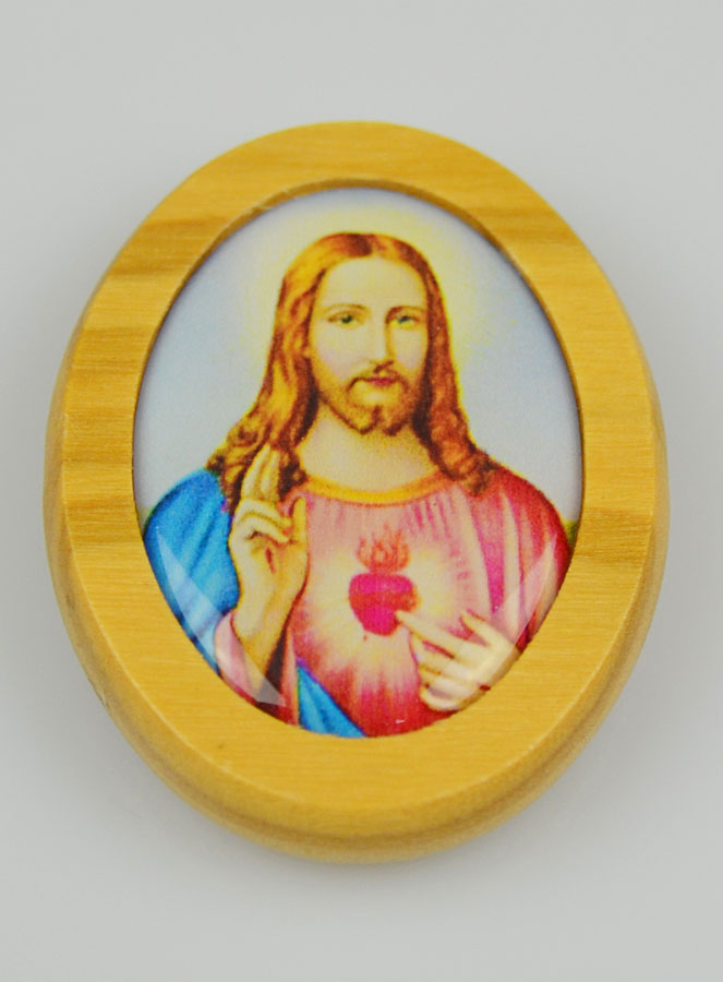 Plaque Auto Sacré Coeur de Jésus en Bois d'Olivier 4cm (pic 3)