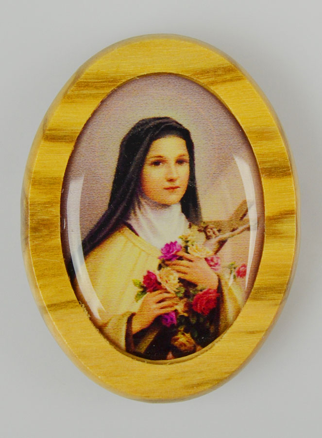 Plaque Auto Sainte Thérèse en Bois d'Olivier 4cm (pic 2)