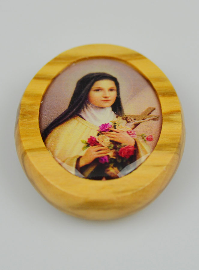 Plaque Auto Sainte Thérèse en Bois d'Olivier 4cm (pic 3)