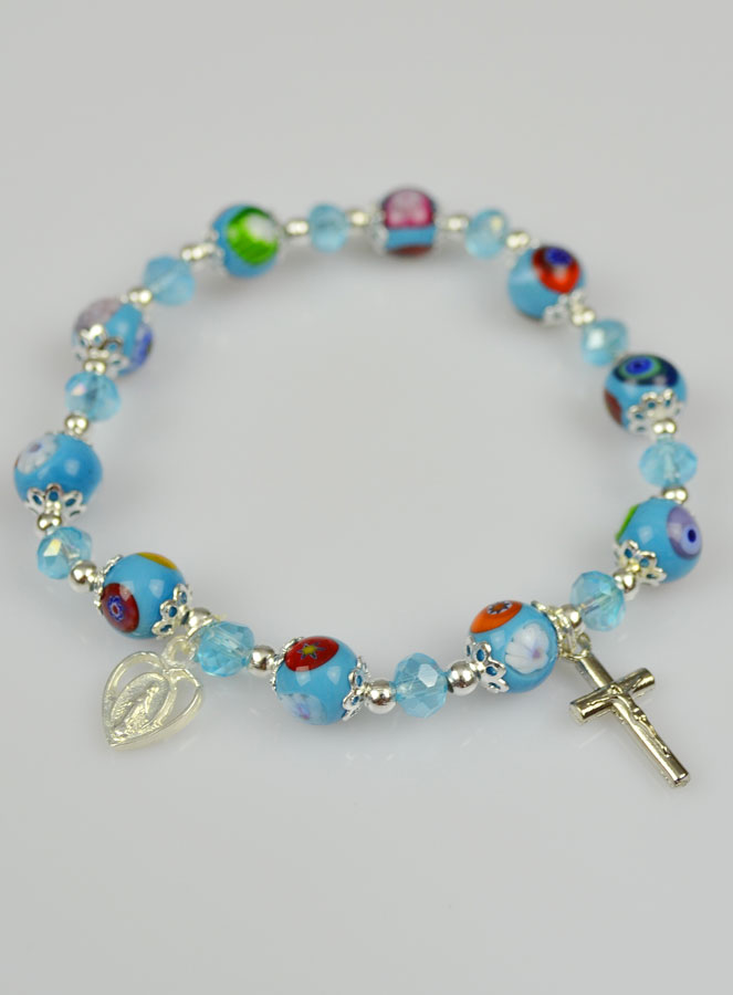 Bracelet Religieux Dizainier en Perles de Murano Bleu (pic 3)