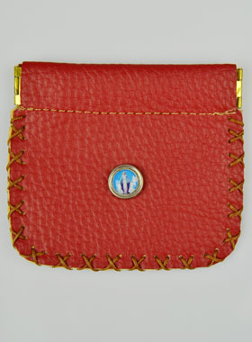 Porte Monnaie avec Médaille Vierge Miraculeuse - Cuir Rouge (pic 1)