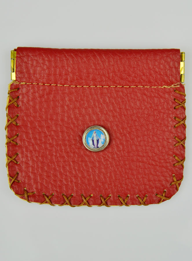 Porte Monnaie avec Médaille Vierge Miraculeuse - Cuir Rouge (pic 2)