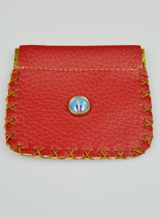 Porte Monnaie avec Médaille Vierge Miraculeuse - Cuir Rouge (pic 3)