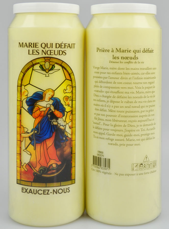 Bougie Neuvaine Marie Qui Défait Les Nœuds – 17,5 Cm, Cire Végétale, Image De La Vierge, Pour Prières Et Dévotion
