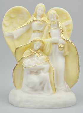 Statue Sainte Famille & Ange-Gardien en Albâtre et Or (pic 1)