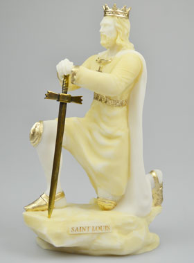 Statue de Saint Louis Roi de France en Albâtre & Or (pic 1)