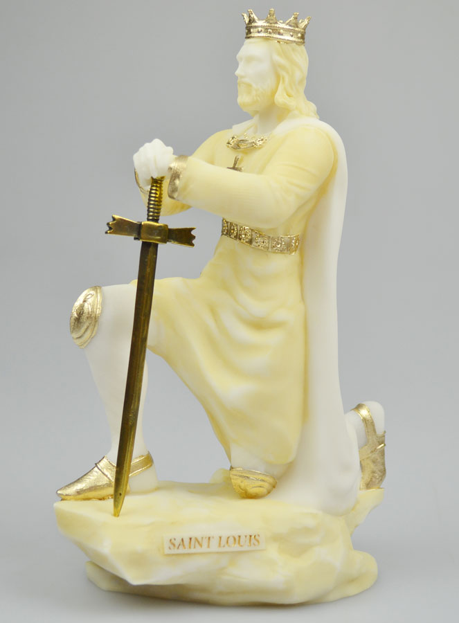Statue de Saint Louis Roi de France en Albâtre & Or (pic 2)