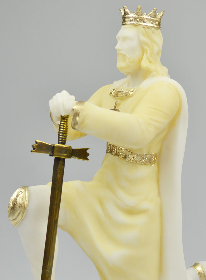 Statue de Saint Louis Roi de France en Albâtre & Or (pic 3)