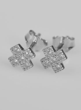 Boucles d'Oreilles Croix Carrée Argent & Diamants (pic 1)