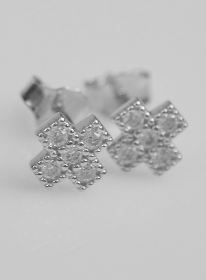 Boucles d'Oreilles Croix Carrée Argent & Diamants (pic 4)