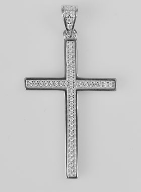 Pendentif Croix en Argent Massif & Diamants (pic 1)