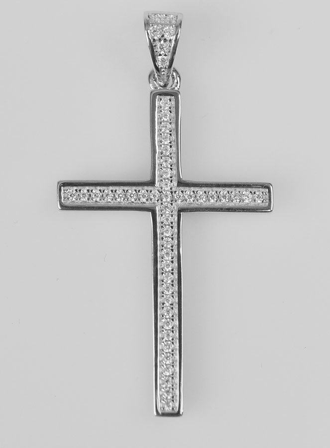 Pendentif Croix en Argent Massif & Diamants (pic 2)