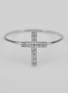 Bague Croix & Diamants - Argent Rhodié - Taille 54 (pic 2)