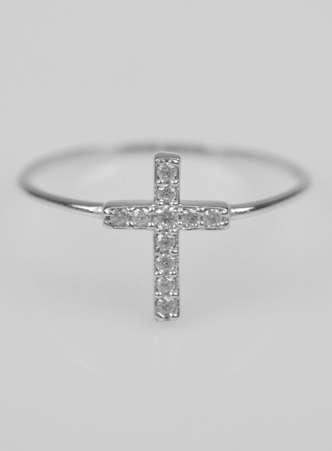 Bague Croix & Diamants - Argent Rhodié - Taille 54 (pic 3)