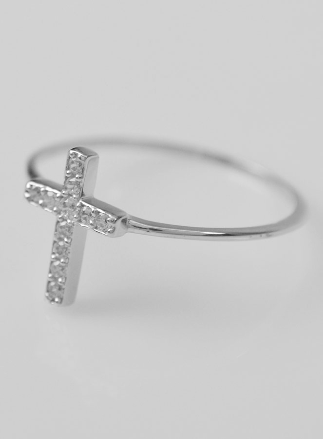 Bague Croix & Diamants - Argent Rhodié - Taille 54 (pic 4)