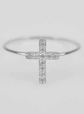 Bague Croix & Diamants - Argent Rhodié - Taille 56 (pic 1)