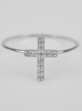 Bague Croix & Diamants - Argent Rhodié - Taille 56 (pic 2)