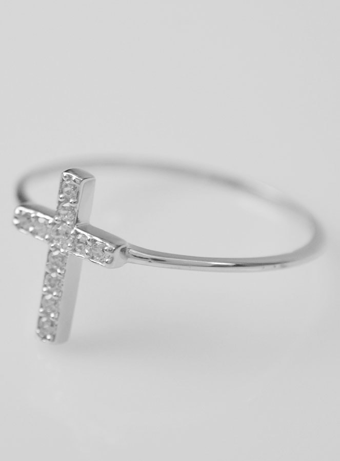 Bague Croix & Diamants - Argent Rhodié - Taille 56 (pic 3)