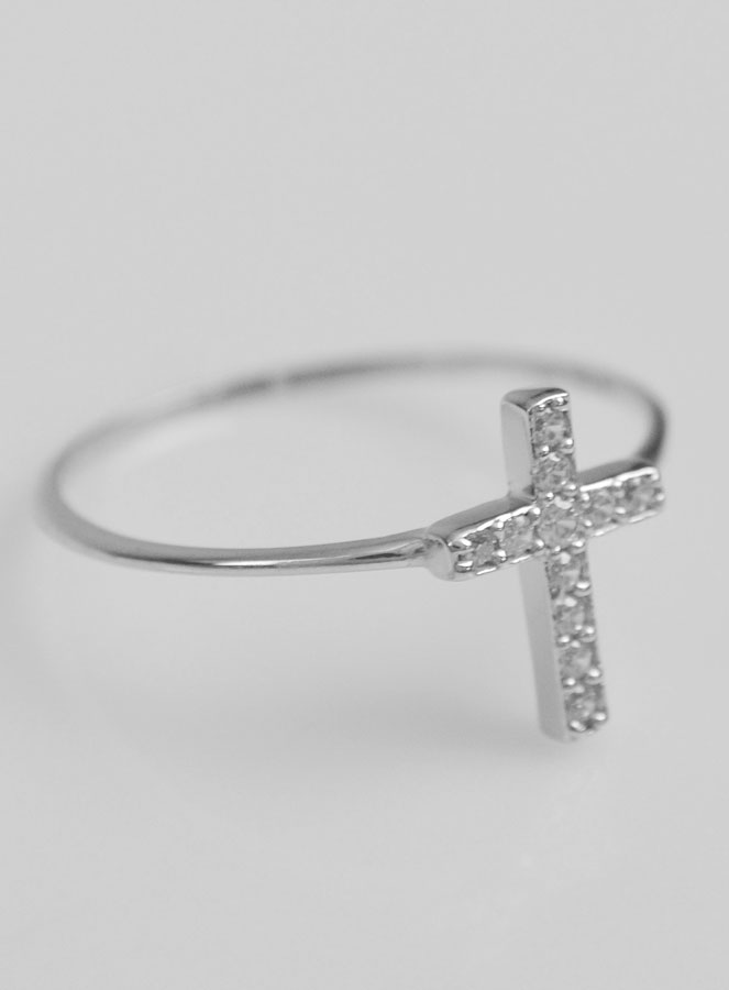 Bague Croix & Diamants - Argent Rhodié - Taille 56 (pic 4)