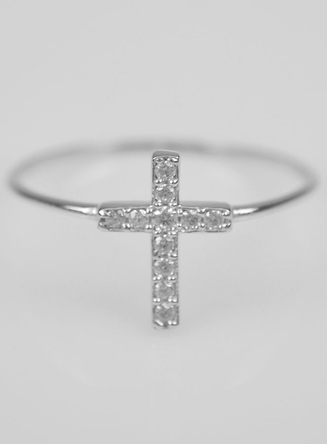 Bague Croix & Diamants - Argent Rhodié - Taille 58 (pic 2)