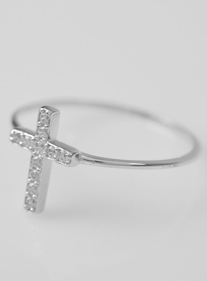 Bague Croix & Diamants - Argent Rhodié - Taille 58 (pic 3)