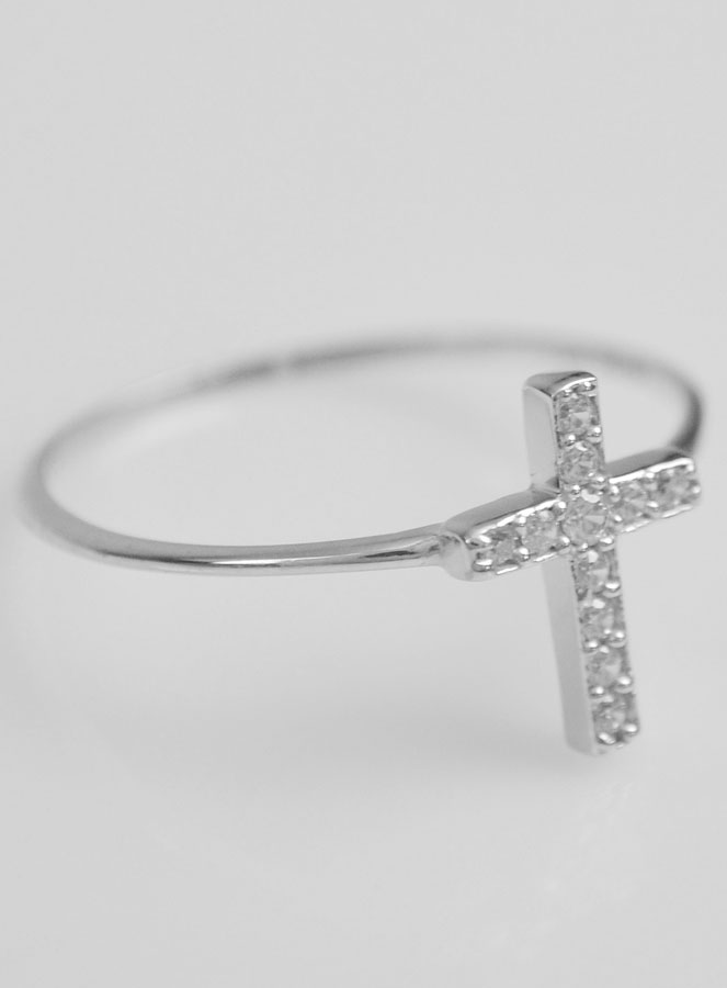Bague Croix & Diamants - Argent Rhodié - Taille 58 (pic 4)