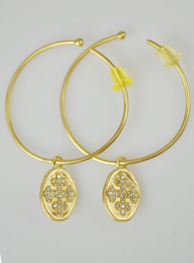 Boucles d'Oreilles Créoles Croix de Diamants & Plaqué Or (pic 1)