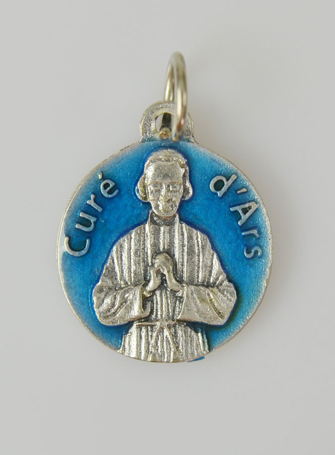 Médaille Saint Curé d'Ars Argentée & Émail Bleu - 18 mm (pic 3)