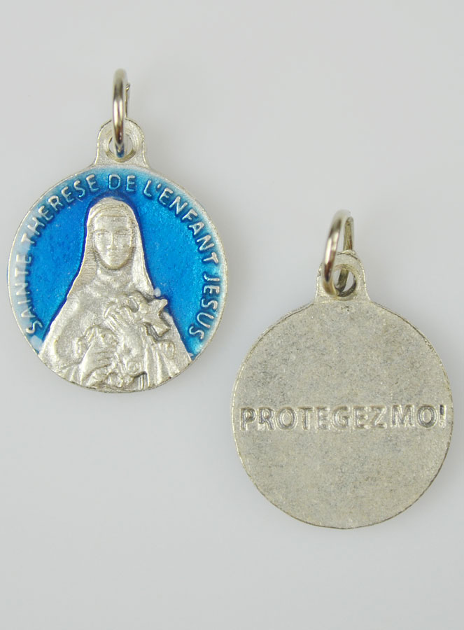 Médaille Sainte Thérèse Argentée & Émail Bleu - 18 mm (pic 2)