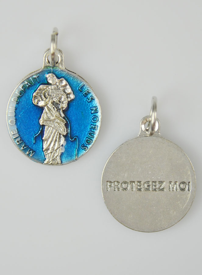 Médaille Marie qui Défait les Noeuds Argentée & Émail Bleu - 18 mm (pic 2)