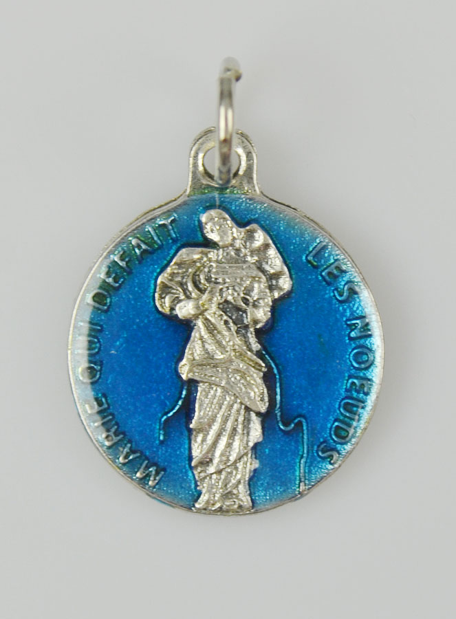 Médaille Marie qui Défait les Noeuds Argentée & Émail Bleu - 18 mm (pic 3)