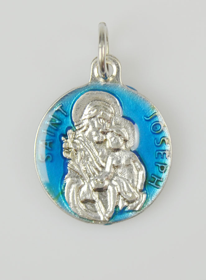 Médaille Saint Joseph Argentée & Émail Bleu - 18 mm (pic 3)