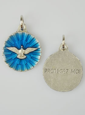 Médaille Colombe Saint Esprit Argentée & Émail Bleu - 18 mm (pic 1)