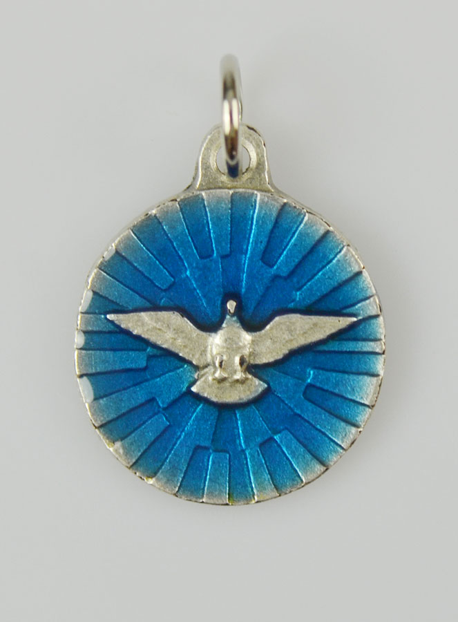 Médaille Colombe Saint Esprit Argentée & Émail Bleu - 18 mm (pic 3)