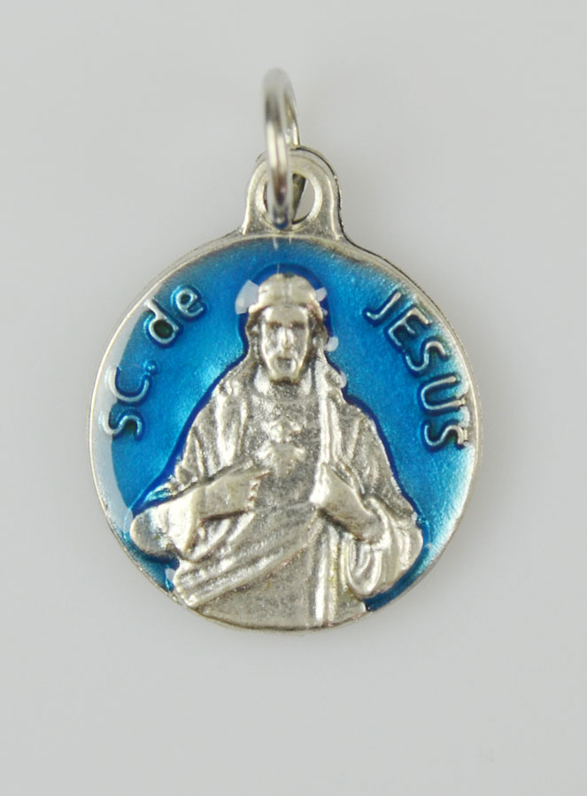 Médaille Coeur Sacré de Jésus Argentée & Émail Bleu - 18 mm (pic 3)