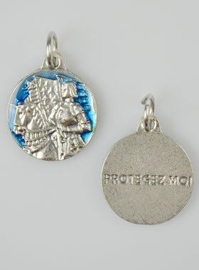 Médaille Sainte Jeanne d'Arc Argentée & Émail Bleu - 18 mm (pic 1)